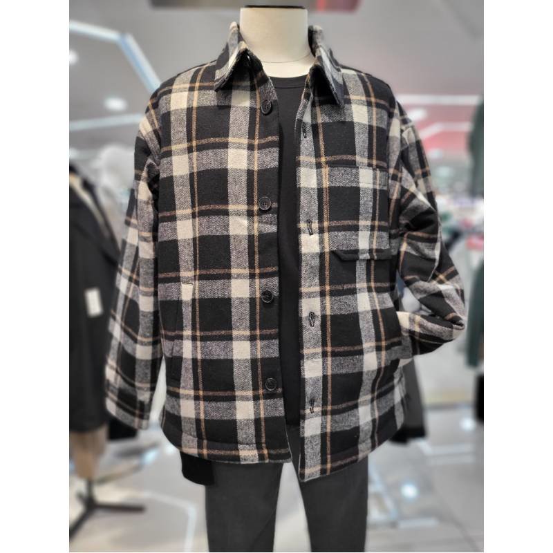 인디에프 테이트 유니 오버핏 안감 보아털 퀼팅 체크 자켓 KABW9-UGJ010