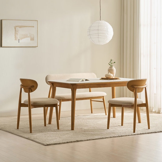 삼익가구 나폴리 포세린 세라믹 원목 식탁 1400 (의자2개+벤치1개)_이미지