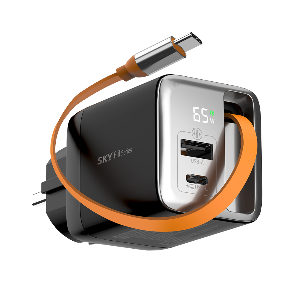 스카이랩 스카이 필 65W GaN 빌트인 케이블 일체형 디스플레이 접지형 충전기 SKY-GaN65DC