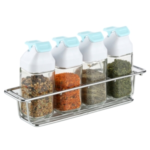 시노글라스 원터치 양념병 세트 1세트 원터지 양념병 스카이블루 80ml 4p + 거치대_이미지