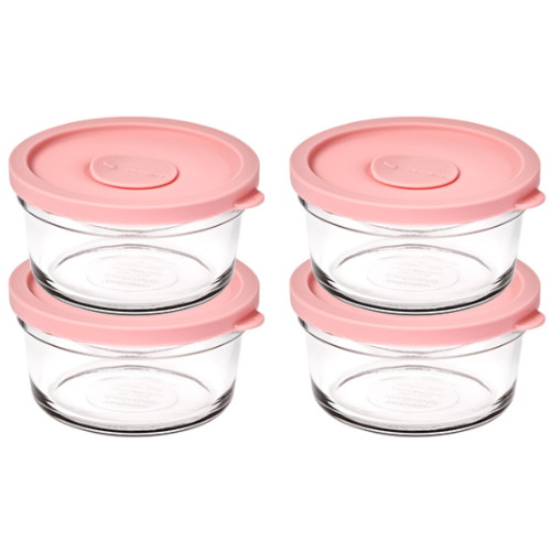 글라스락 렌지쿡 캔디핑크 햇밥용기 원형 350ml (4개)_이미지