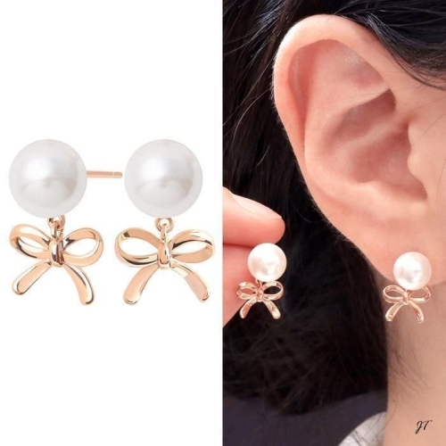미니아트 14K 골드필드 핀 진주 리본 드롭 하객 결혼식 귀걸이 40731567