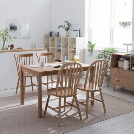 리바트 뉴시나몬 원목 식탁 1200 (윈저체어4개)_이미지