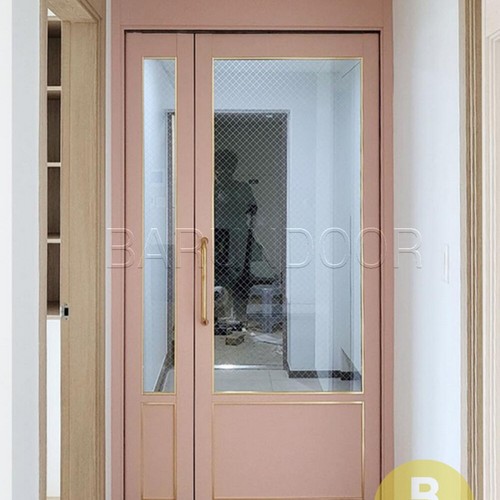 바른사람 바른도어 핑크 투명망입 강화유리 고시형 비대칭 양개스윙중문 (~1.25m)
