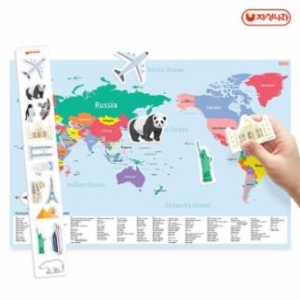 자석나라 자석이 붙는 세계지도 영문 90x60 영어지도 학습벽보 세계여행 사회교구 여러나라_이미지