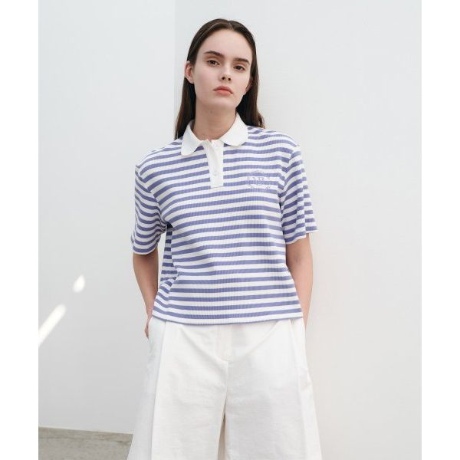 마인드브릿지 여성 스트라이프 카라 티셔츠 MXTS3207_이미지