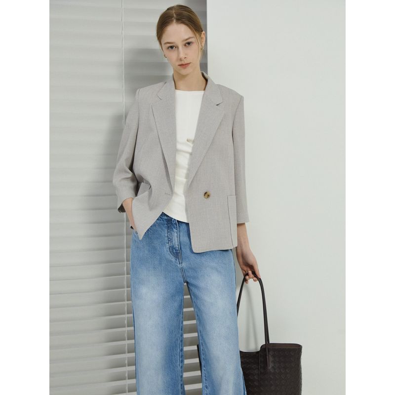 잔조직 포켓 7부 원버튼 재킷 IS4M0JK771 BE20 MELANGE BEIGE 55