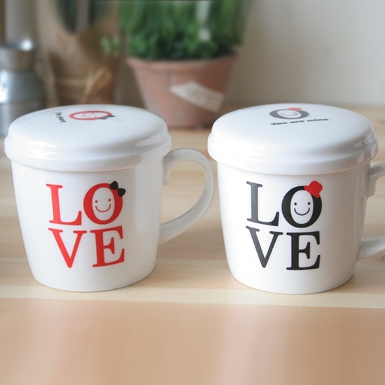 온테이블 러브 보이앤걸 뚜껑머그컵4P 커플세트