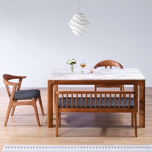 히트가구  CZ277 대리석 원목 식탁 1400 (의자2개+벤치1개)