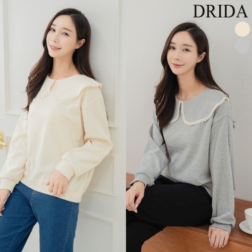 드리다 여자 봄 레이스 빅카라 코튼 면 빅사이즈 맨투맨 티셔츠 40-50대 미시 중년여성 캐주얼_이미지