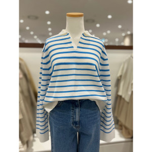 리스트 트임 카라넥 스트라이프 니트 TSKPON80030