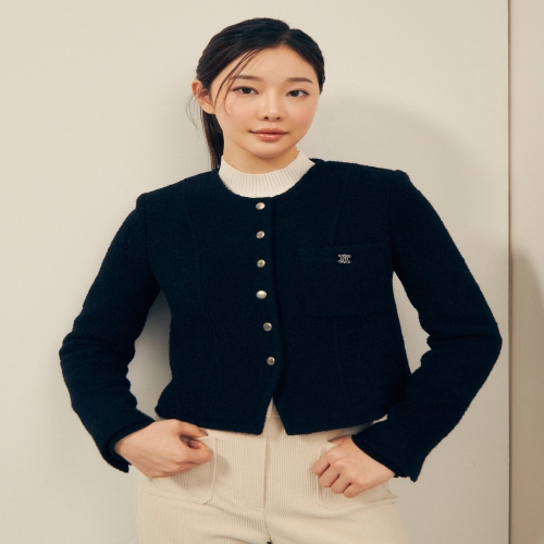 JJ지고트 여성 울 부클 라운드넥 크롭 재킷 GPBA0JKJ41_이미지