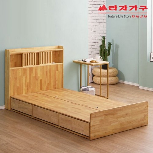 라자가구 비바 팀버 원목 수납 LED침대 SS (매트별도)_이미지