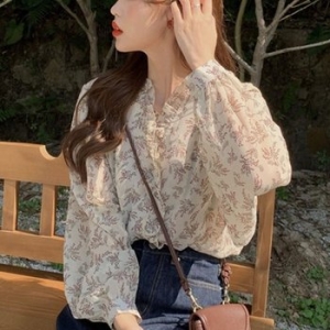 애경 포인트 플라워 블라우스 프릴 쉬폰 레이스 WFJ8OSE