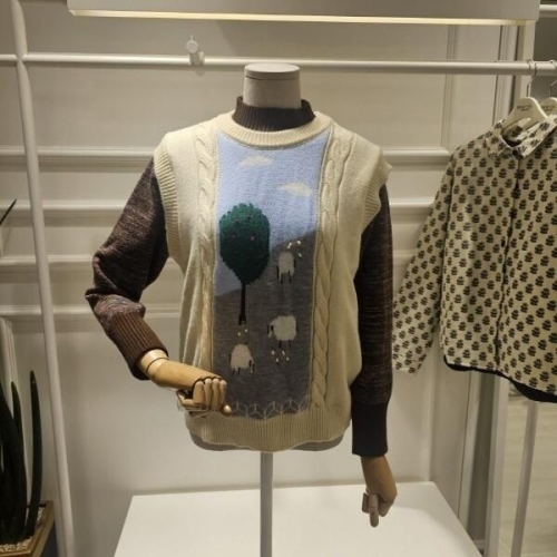 데스틸 양과나무프린팅니트조끼 D2441VT10_이미지