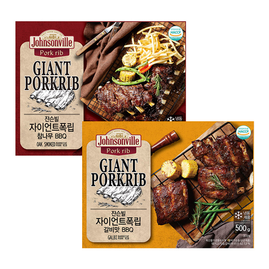 쟌슨빌 자이언트 폭립 참나무 BBQ 500g+갈비맛 BBQ 500g (1개)