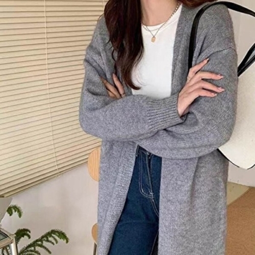 제이큐 니트 그레이 스웨터 롱 외투 가디건 퍼 KYR-WFHD37D_이미지