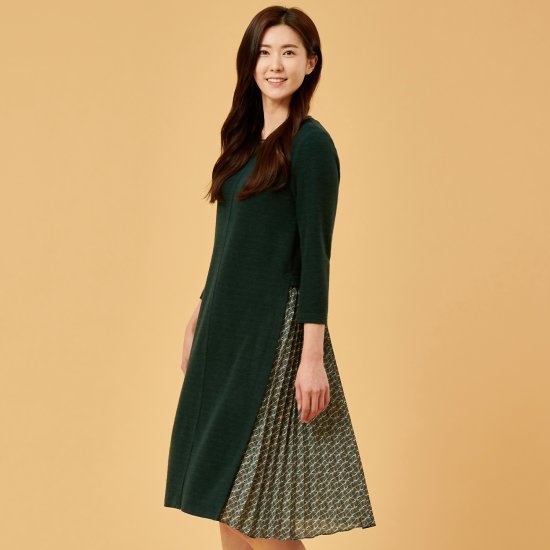 지센 여성 플리츠 긴팔 원피스 LCOPL921_GE_이미지