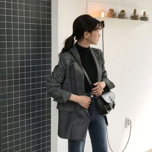 리빌모아 여자 스탠다드 캐주얼 체크 롤업 심플 자켓 OCW-JKA-SWFGY7EK_이미지
