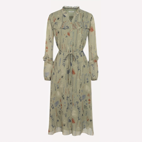 패션그룹형지 캐리스노트 프릴 디테일 플레어 롱 원피스 CN4FOP701KH