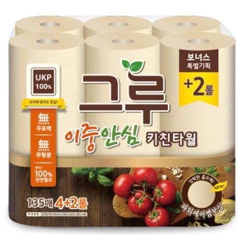 그루 이중안심 키친타월 135매 (6입)