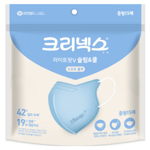 라이트핏V 슬림 앤 쿨 중형 소프트블루 15매입