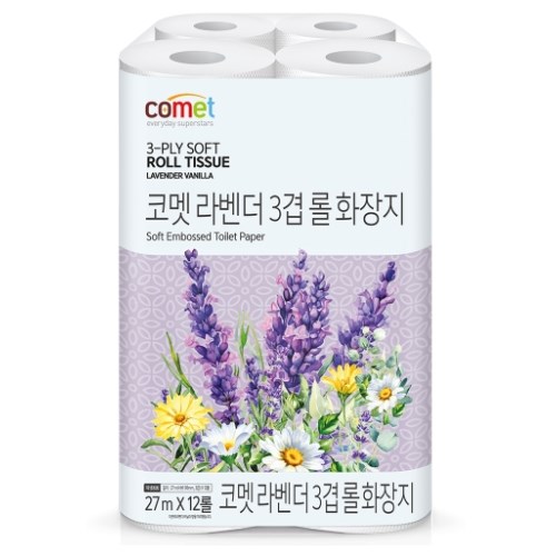 라벤더 3겹 롤 화장지 27m (12롤)