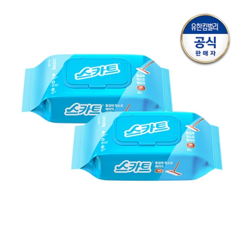유한킴벌리 스카트 물걸레청소포 베이직 대형 30매 2개 370 210 mm (2개)