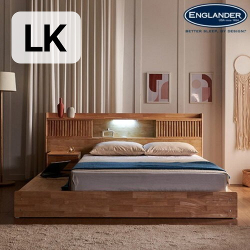 잉글랜더 클림트 원목 평상형 수납 LED침대 LK+협탁 (7존독립스프링K매트)_이미지