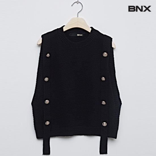 BNX 페이크 버튼 스트링 트임 니트 베스트 BV3VT008L0_이미지