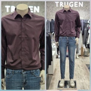 트루젠 딥 버건디 이지케어 사방 스판 세미 셔츠 W0MRD320 _D