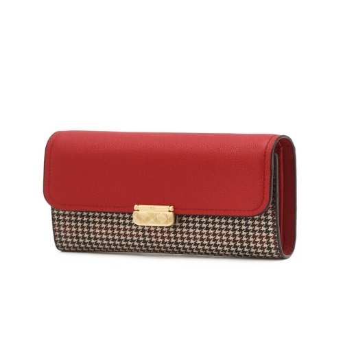 LF 닥스 여성 레드 체크 장식 포인트 소가죽 배색 중지갑 DCWA6E856R2