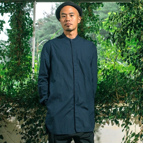 면 차이나카라 롱셔츠 네이비 FJAMBC05A