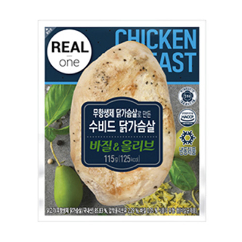 하림  리얼원 수비드 닭가슴살 바질 올리브 115g [5개] 상품이미지