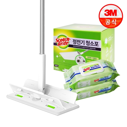 3M 스카치브라이트 대형 올터치 더블액션 막대걸레+정전기 150매+베이직 더블액션 물걸레 60매_이미지