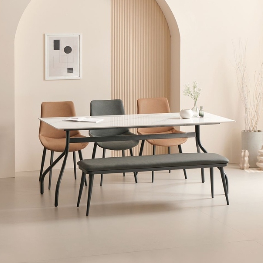 라로퍼니처 뮤즈 유광 포세린 통세라믹 식탁 1800 (의자3개+벤치1개)_이미지