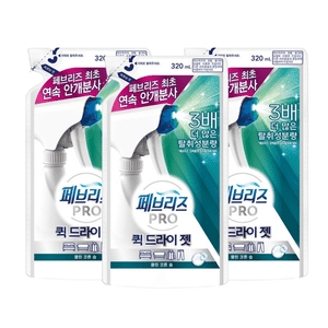 한국피앤지 페브리즈 프로 퀵드라이젯 클린코튼솝 리필 320ml (3개)
