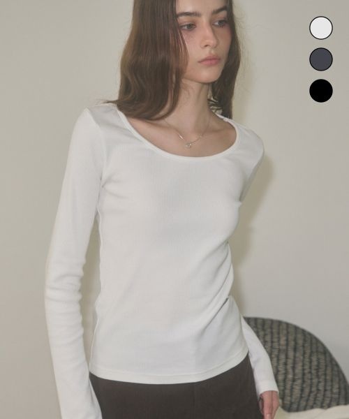 레더리 LEATHERY 스쿱넥 리브드 롱 슬리브 3COLOR LRTS5304 337283_이미지