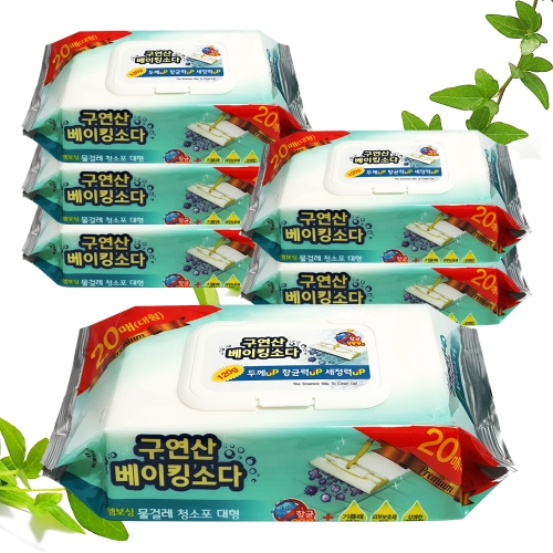 깨끗한청소 프리미엄 구연산베이킹소다 엠보싱 물걸레청소포 캡포장 대형 6팩