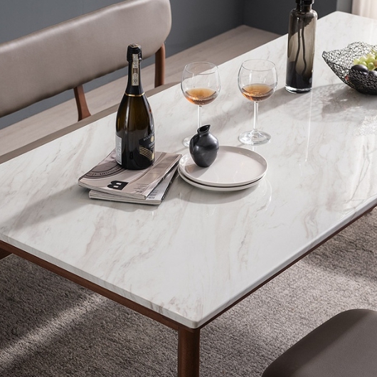 헤이미쉬홈 헤이든 고무나무 원목 비앙코카라라 대리석 식탁 1800 (의자3개+벤치1개)_이미지