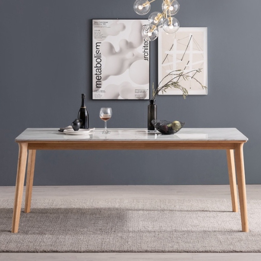 헤이미쉬홈 헤이든 고무나무 원목 비앙코카라라 대리석 식탁 1800 (의자3개+벤치1개)_이미지