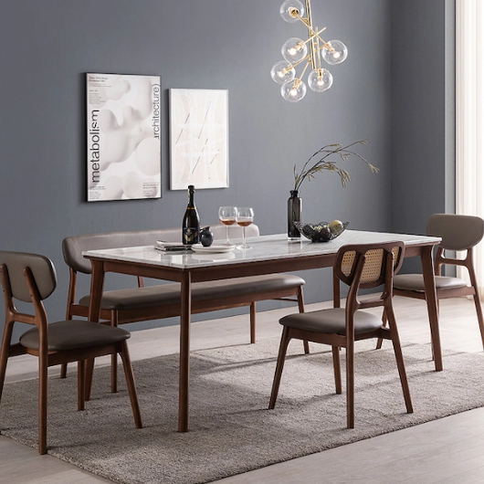 헤이미쉬홈 헤이든 고무나무 원목 비앙코카라라 대리석 식탁 1800 (의자3개+벤치1개)_이미지