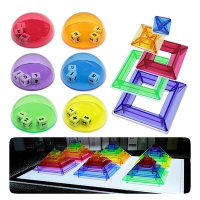 몬테소리 레인보우 수학 게임 활동 라이트 테이블 장난감 투명 주사위 컵 피라미드 블록 계산 사고 논리 학습 02 STF00198 A..