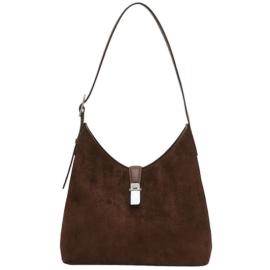 LF 닥스 다크브라운 스웨이드 체크 장식 포인트 숄더백_DCBA6E177W3