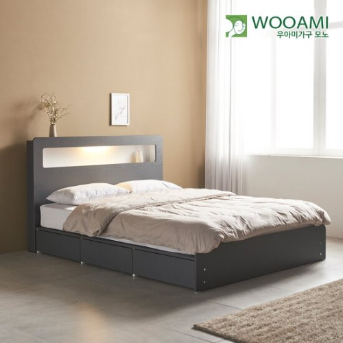 우아미가구 모노 비즈 3서랍 수납형 LED침대 Q (CL텍스독립)