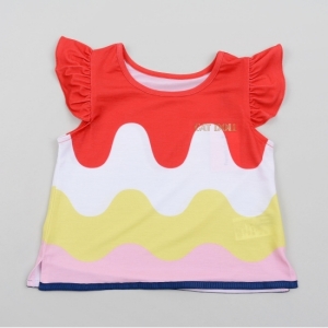 퍼스트어패럴 프렌치캣 물결나염 프릴 티셔츠 (Q73DAT090)