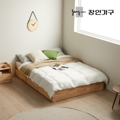장인가구 카린 무헤드 원목 수납형 침대 Q (20T포켓스프링)_이미지