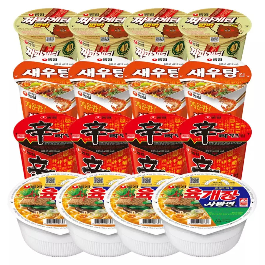 농심  육개장 사발면 4개 + 신라면 4개 + 새우탕컵 4개 + 짜파게티범벅 4개