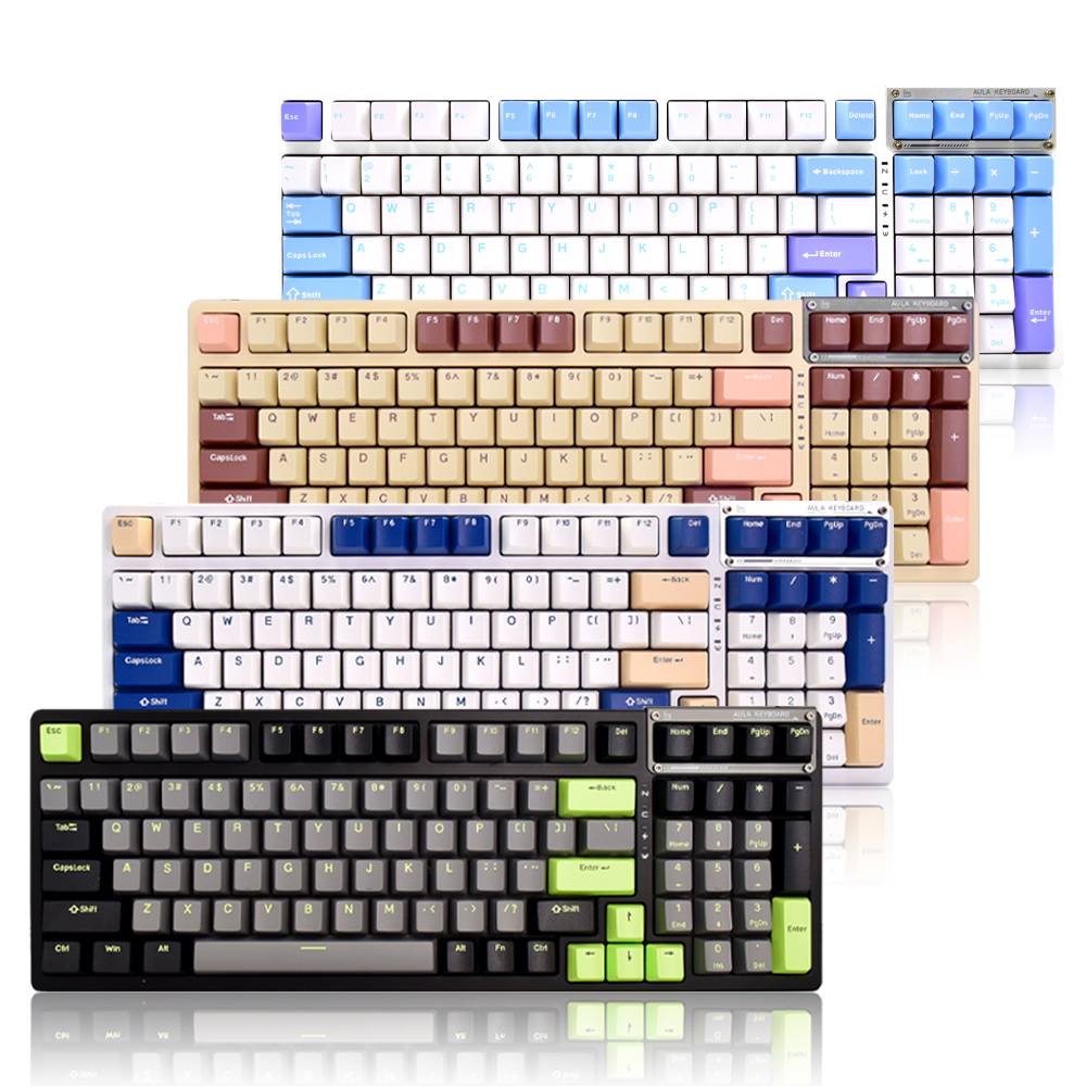 AULA F98 PBT RGB 풀윤활 유무선 기계식 블루 화이트 핑크 영문 (회목축)_이미지