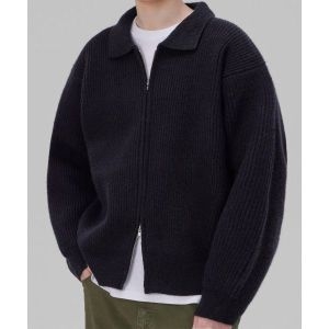 굿라이프웍스 ltgt GLW 투웨이 헤비 골지 카라 니트 집업 블랙 GK02BK 142900